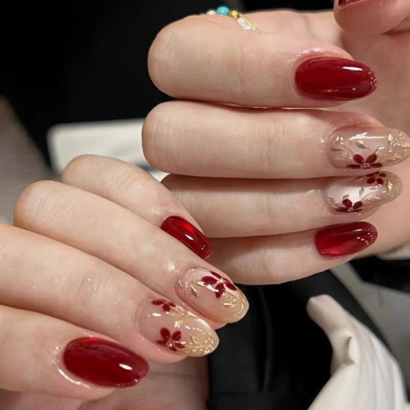 False Nail Certified Safe Wine Red Cats Eye Shimmers Effect Artificial Nail