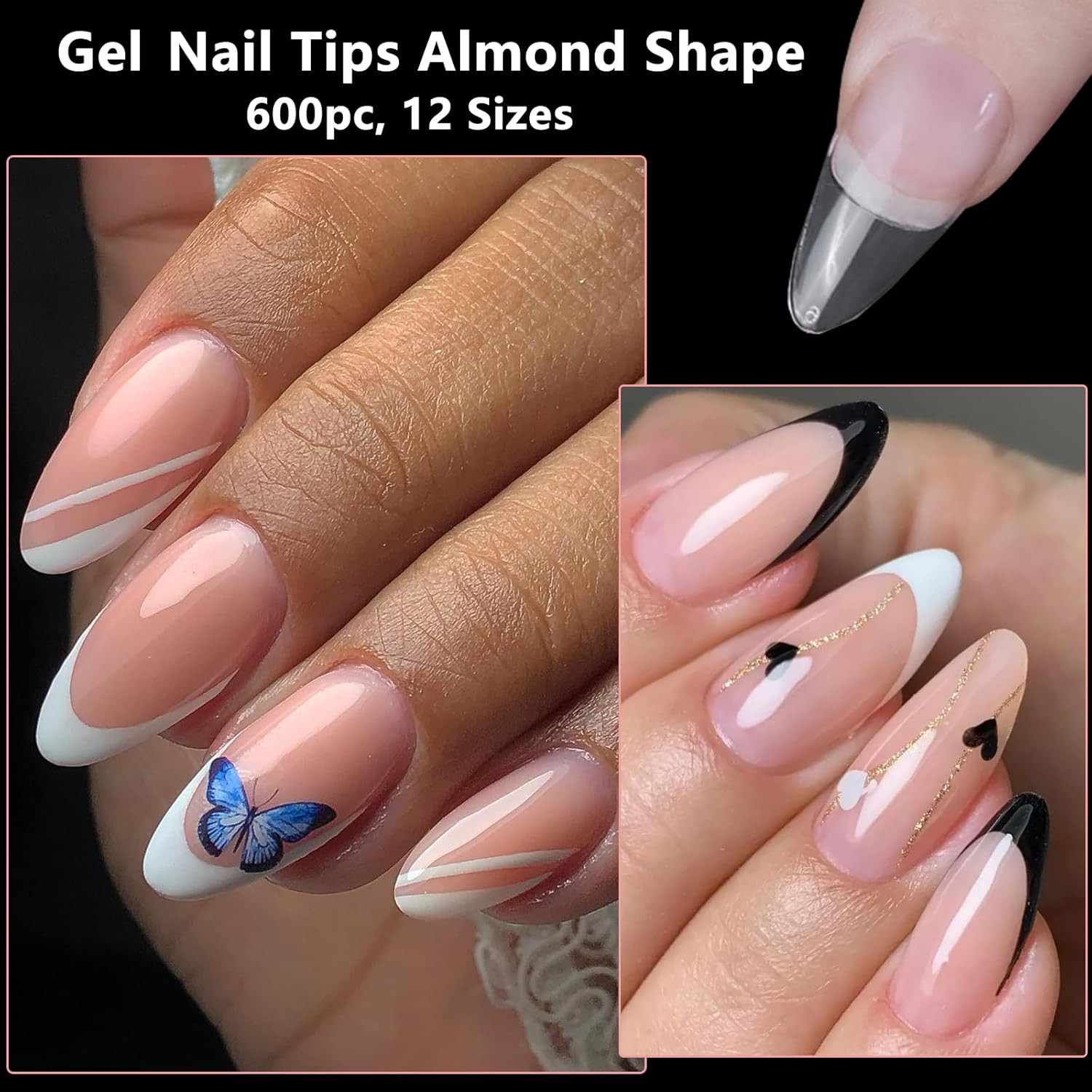 Loveourhome 600Pc Almond Nail Tips Medium Fake Nails Clear Press on Nail Almond