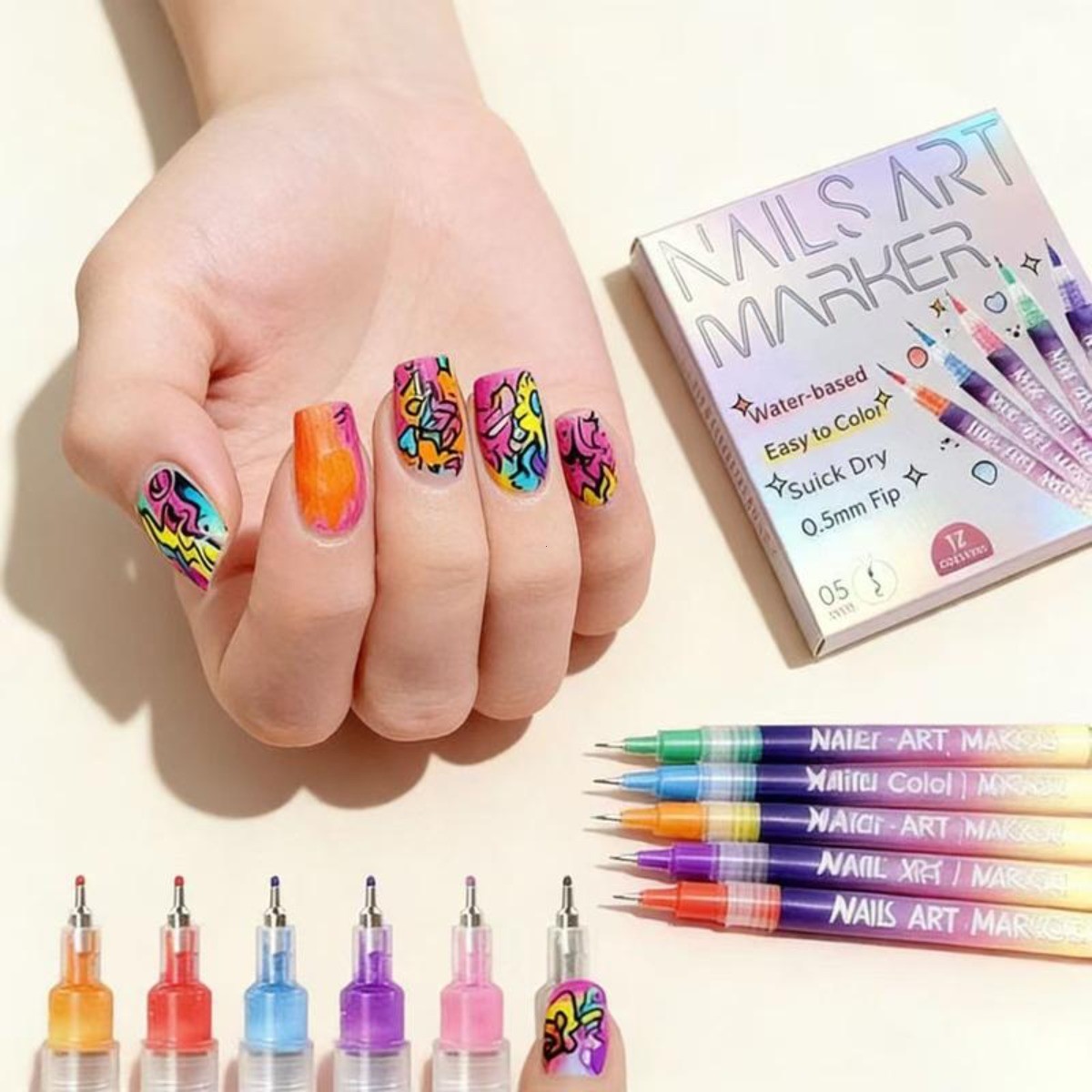 12-Color Nail Art Marker Set–Quick-Drying Acrylic Pens for DIY Manicures
