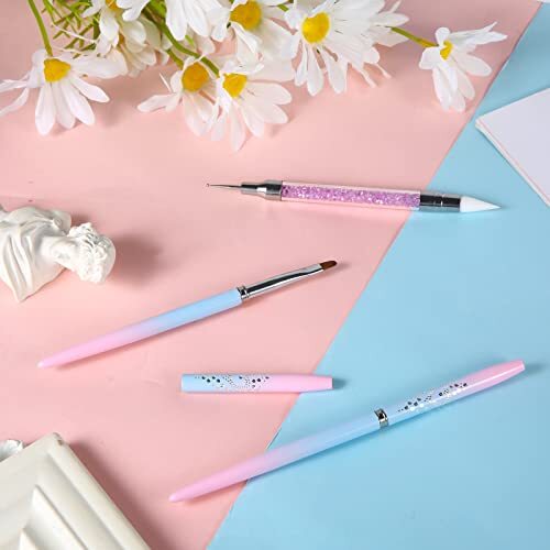 3pcs Nail Art Clean Up Brushes, Nails Painting Brushes, Round & Angled Head