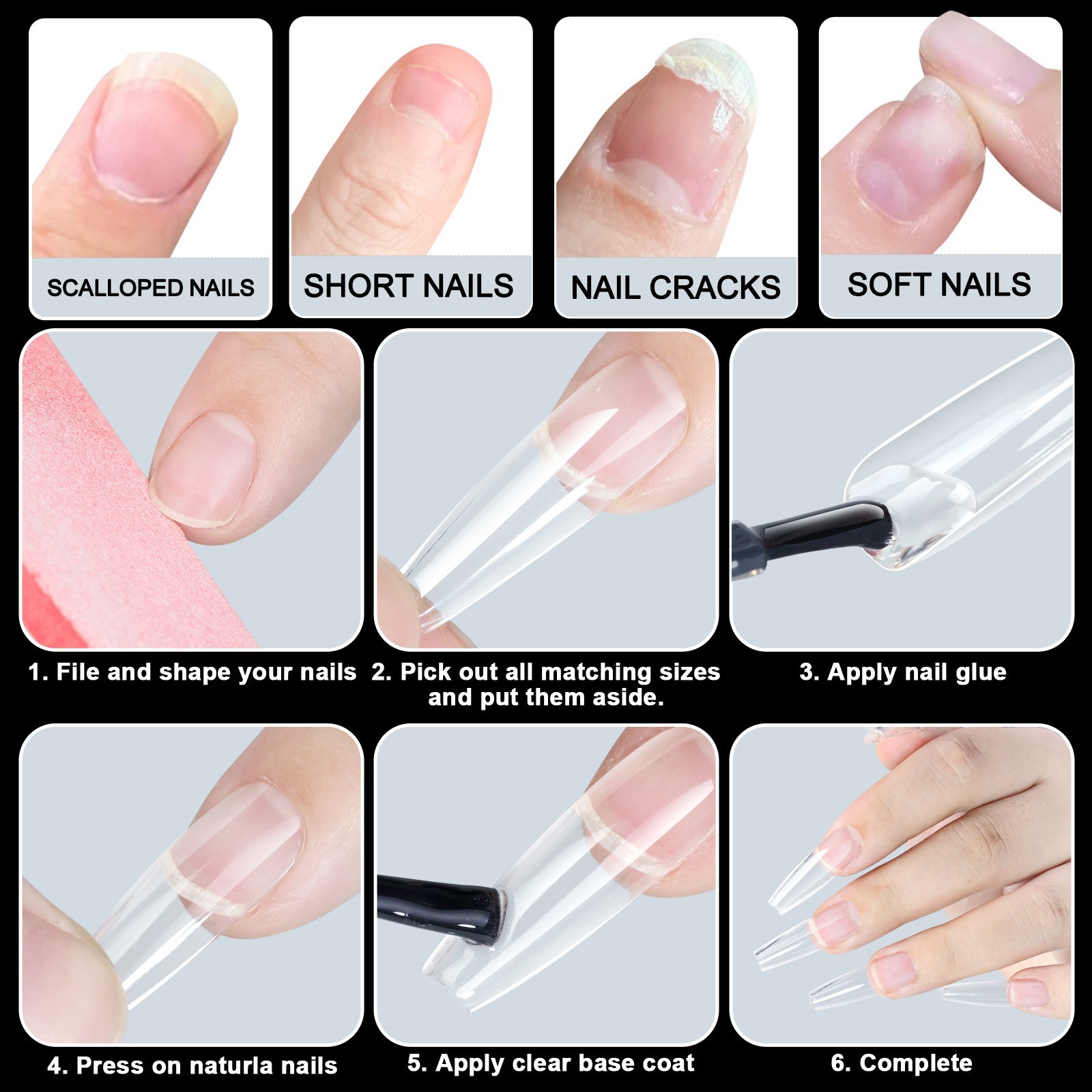 320/160pcs Clear Nails Extensions Soft Gel Nail Art Tips X Short~Long Sizes