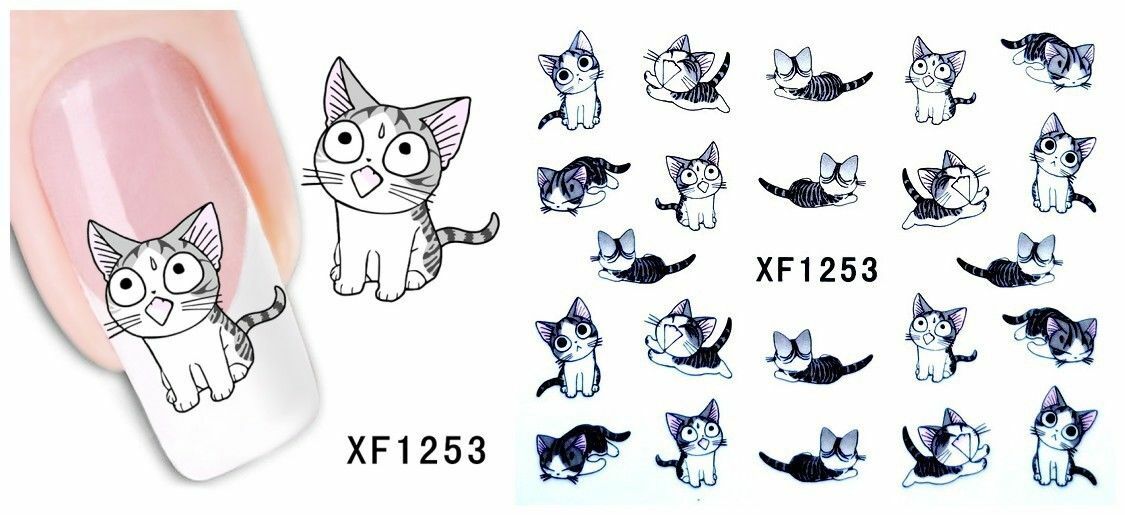 Nail Art Water Transfer Sticker Decal Stickers Pretty Cat Black XF1253