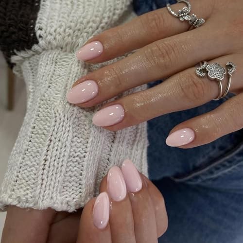 SXVME Short Oval Press On Nails, Handmade Gel Acrylic False Nails for Big &