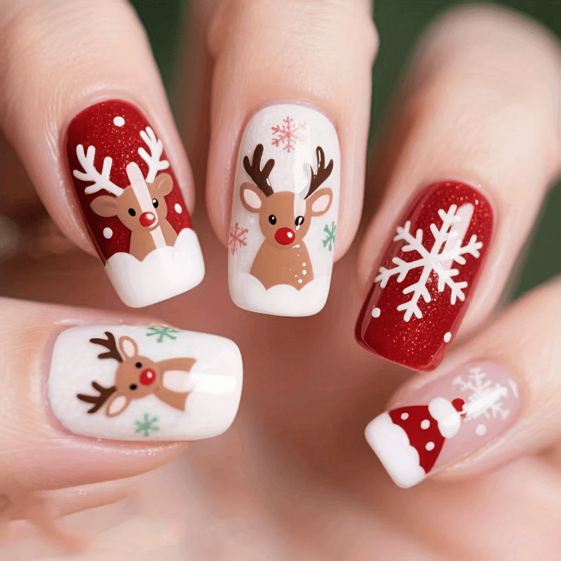 96pcs Christmas Press-on Nails Santa Snowman Snowflake Holiday Party Nails