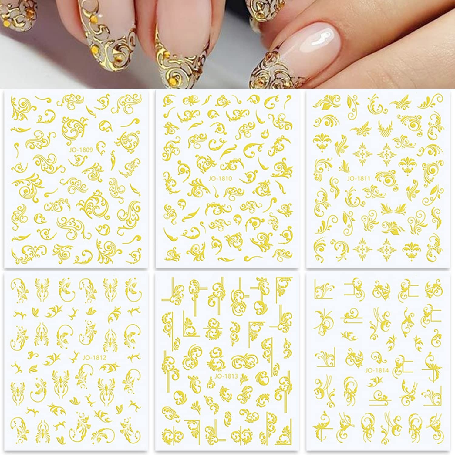 Holographic Gold Leaf Nail Art Stickers, Luxury Vine Nail Art Transfer Decals…