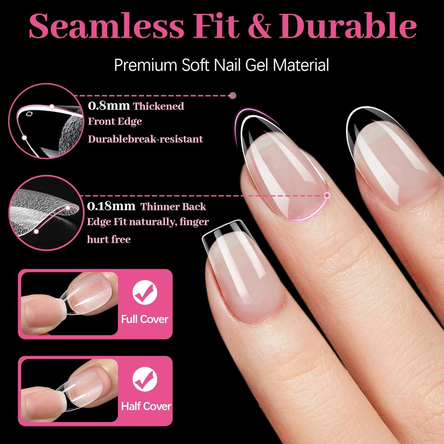 450PCS Short Almond & round & Square – 3 Styles Nail Tips, 70-Grit Pre-Etched Pr