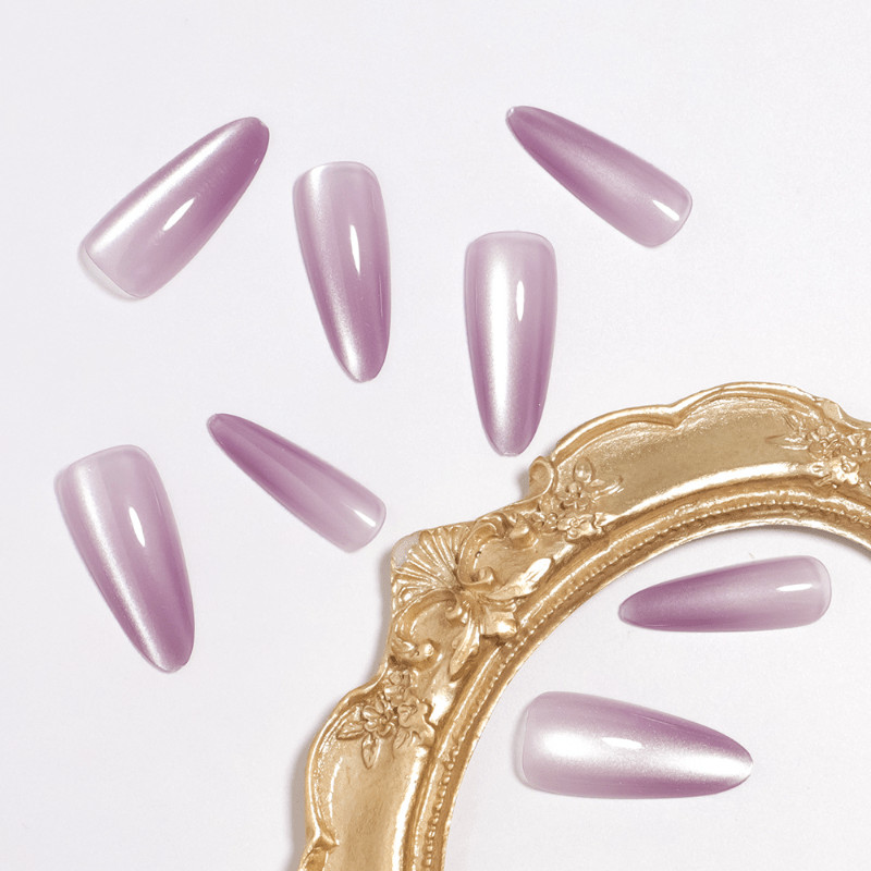 60Pcs Light Purple Press on Nails, Long Stiletto Glossy Shiny Fake Nails