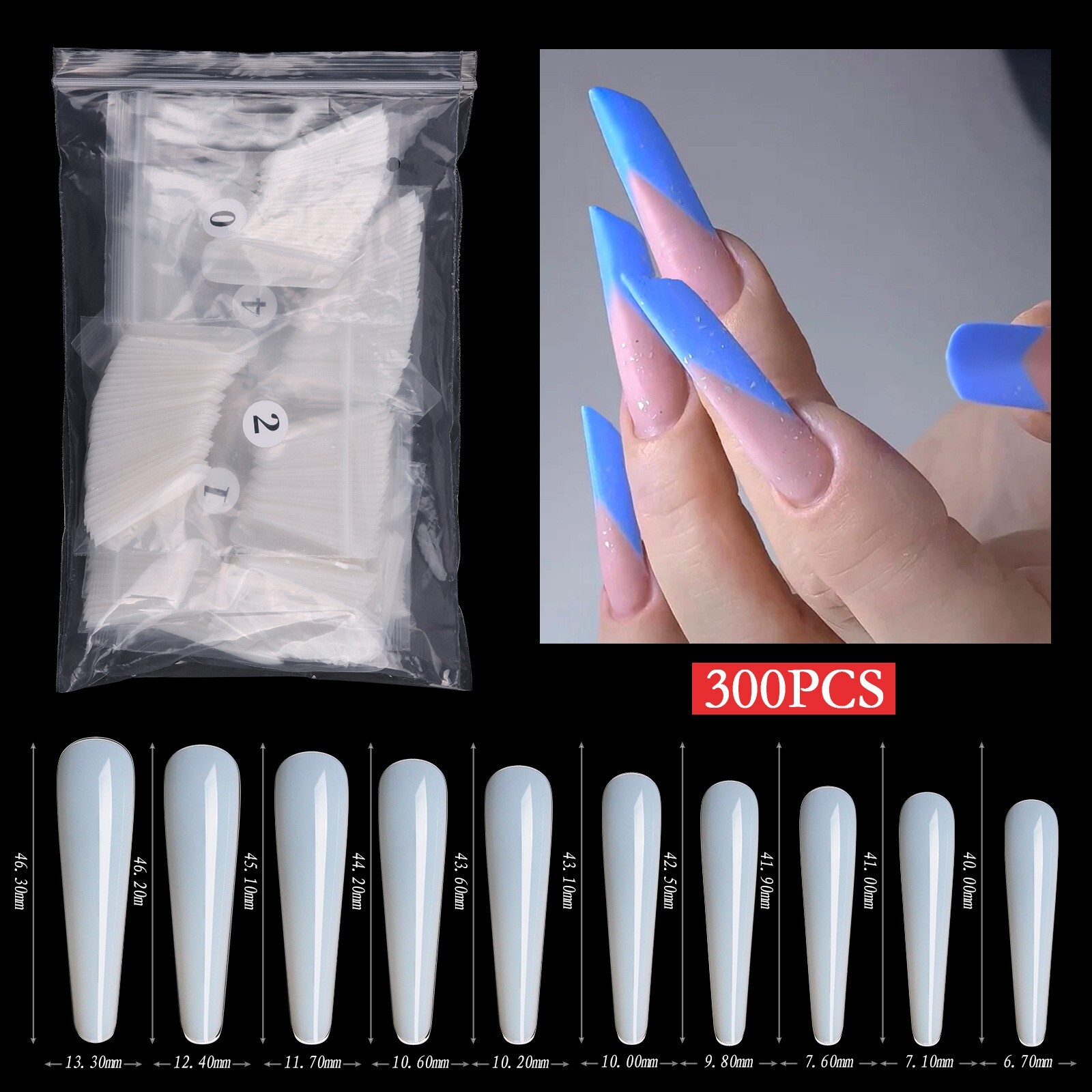 300 Pcs Stiletto Rhombus False Nail Tips XXXL Full Cover Artificial Nails DIY