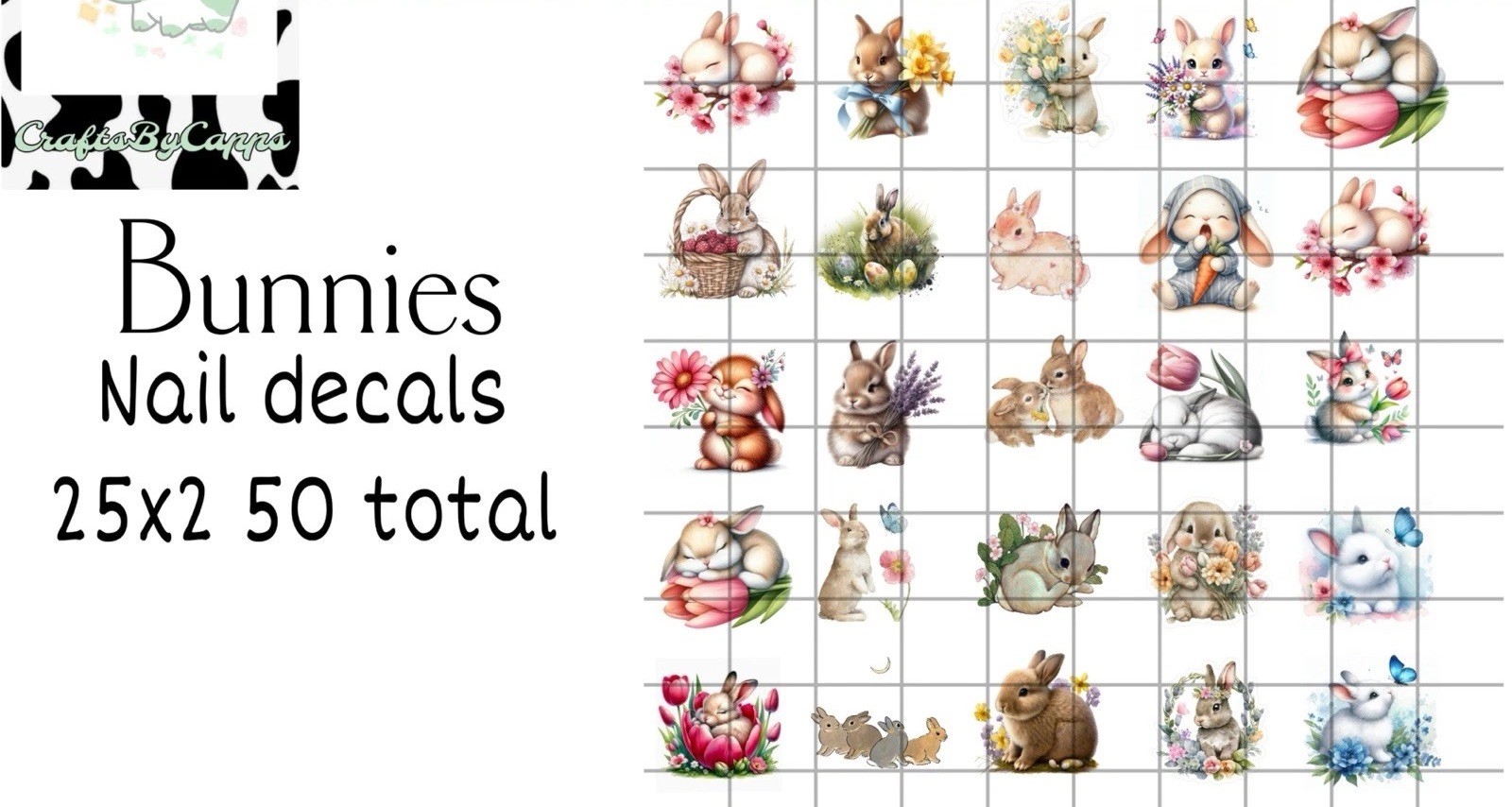 Bunnies Waterslide Decals For Nails, Hot Wheels, Etc Set Of 50 KC