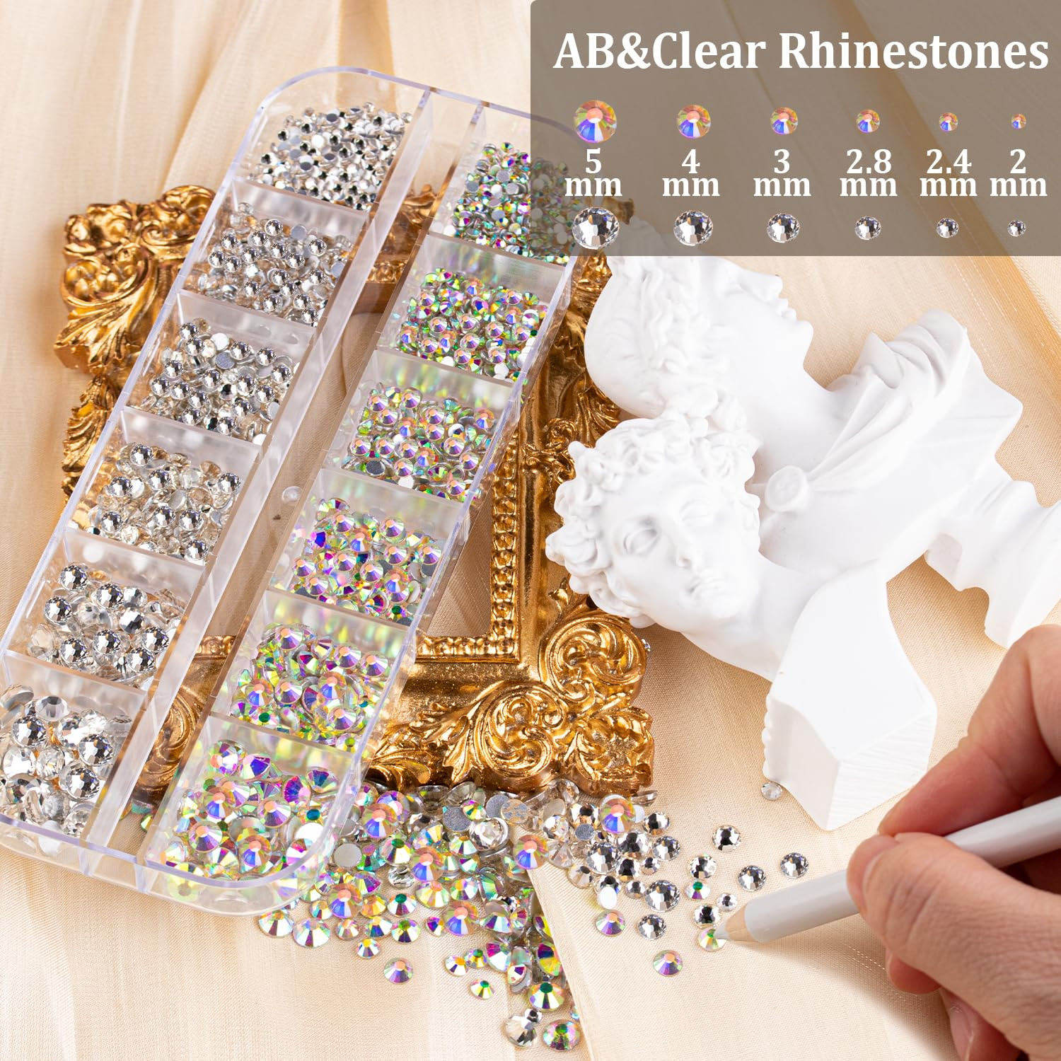 Colorful Face Gems for Makeup Set, Flatback Gorgeous Ab&Clear Gems, Mixed-Colore