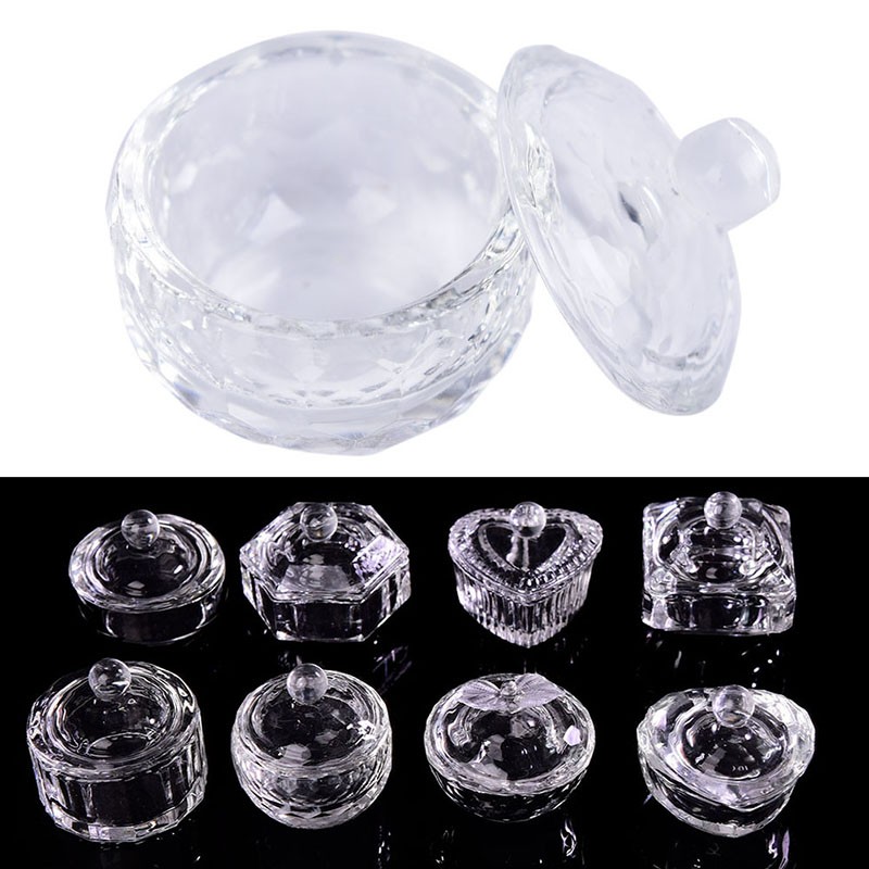 Nail Art Glass Cup Dappen Dish for Arcylic Nail Art Liquid Holder Bow FK.N8