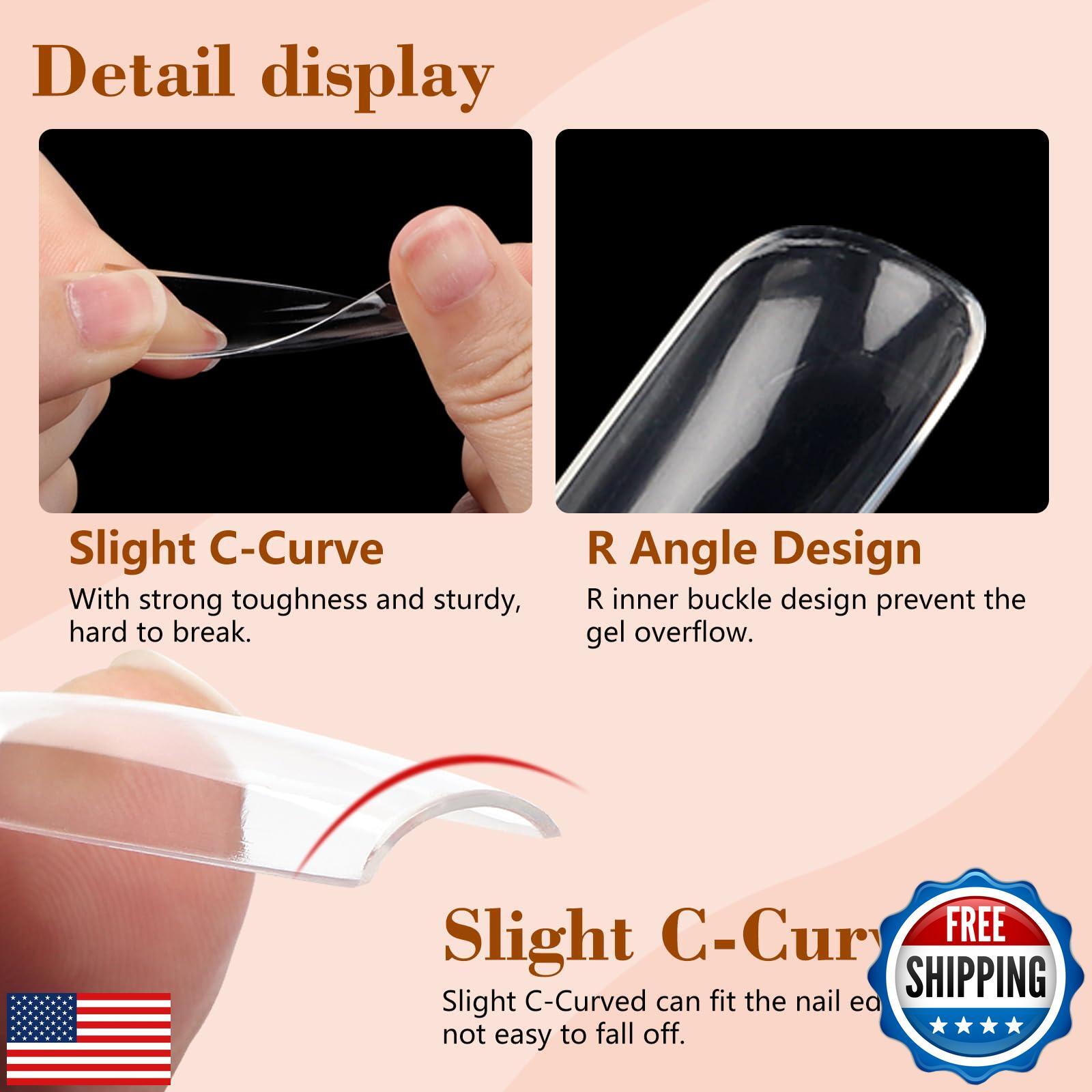 Clear Tapered Square Refill Nail Tips, XXXL Extra Long Straight Gel Acrylic N