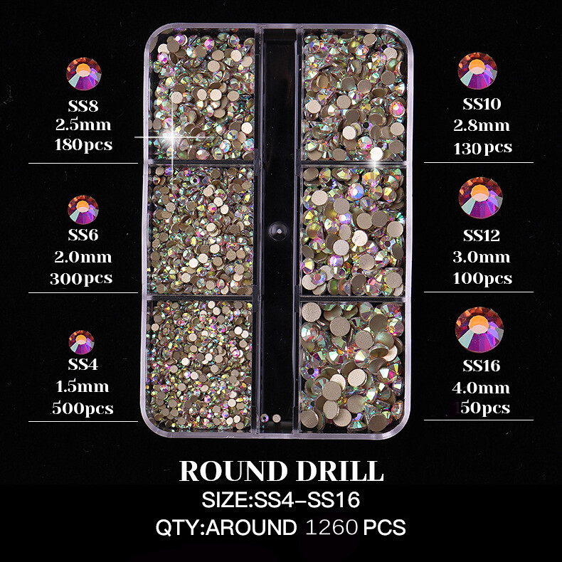 2box AB color nail art Rhinestones Round Mix Shape Strass Flat Back Non Hotfix