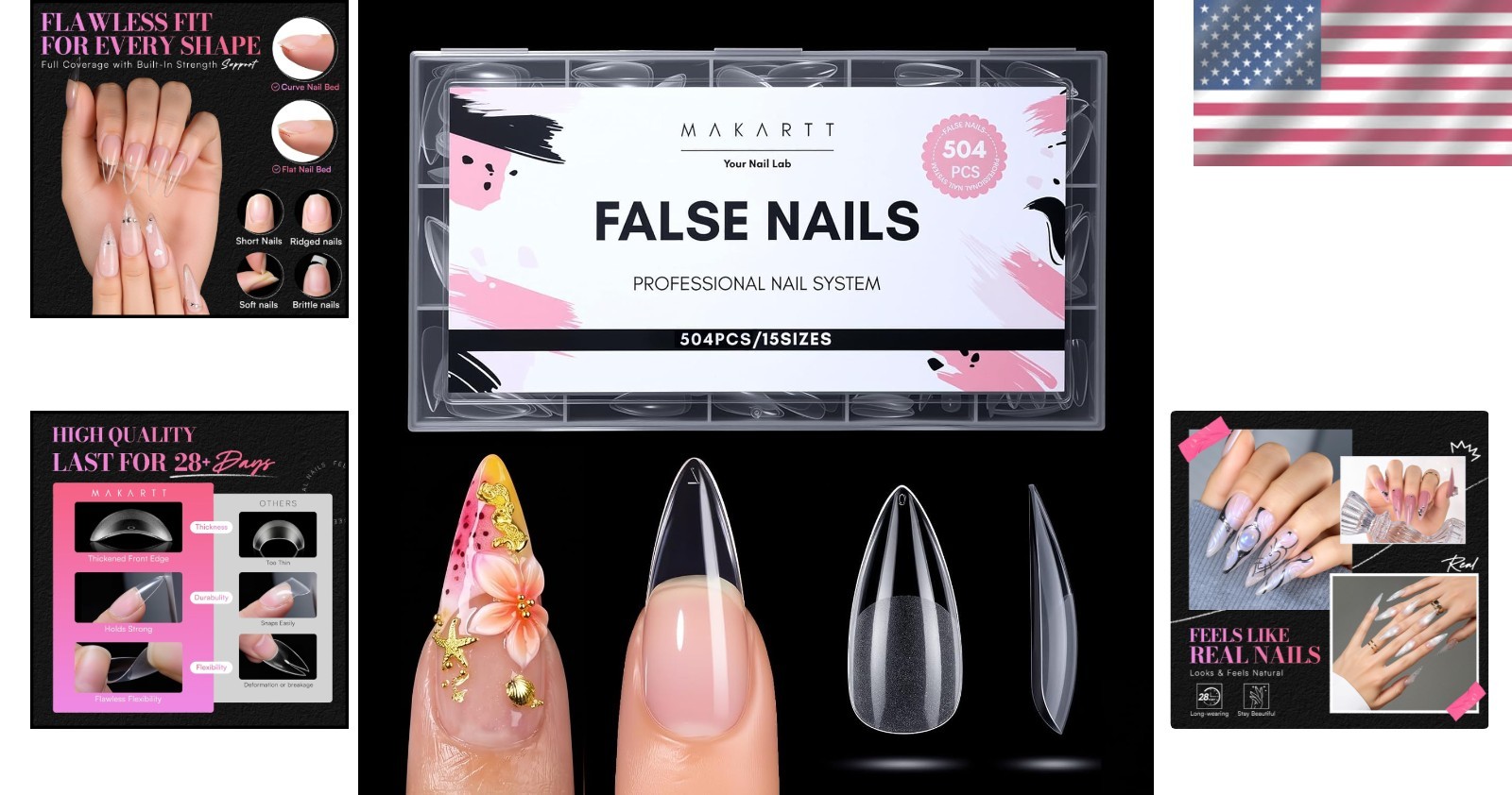 Medium Sharp Almondetto Nail Tips: 504PCS Clear Half Matte Soft Gel Extensions