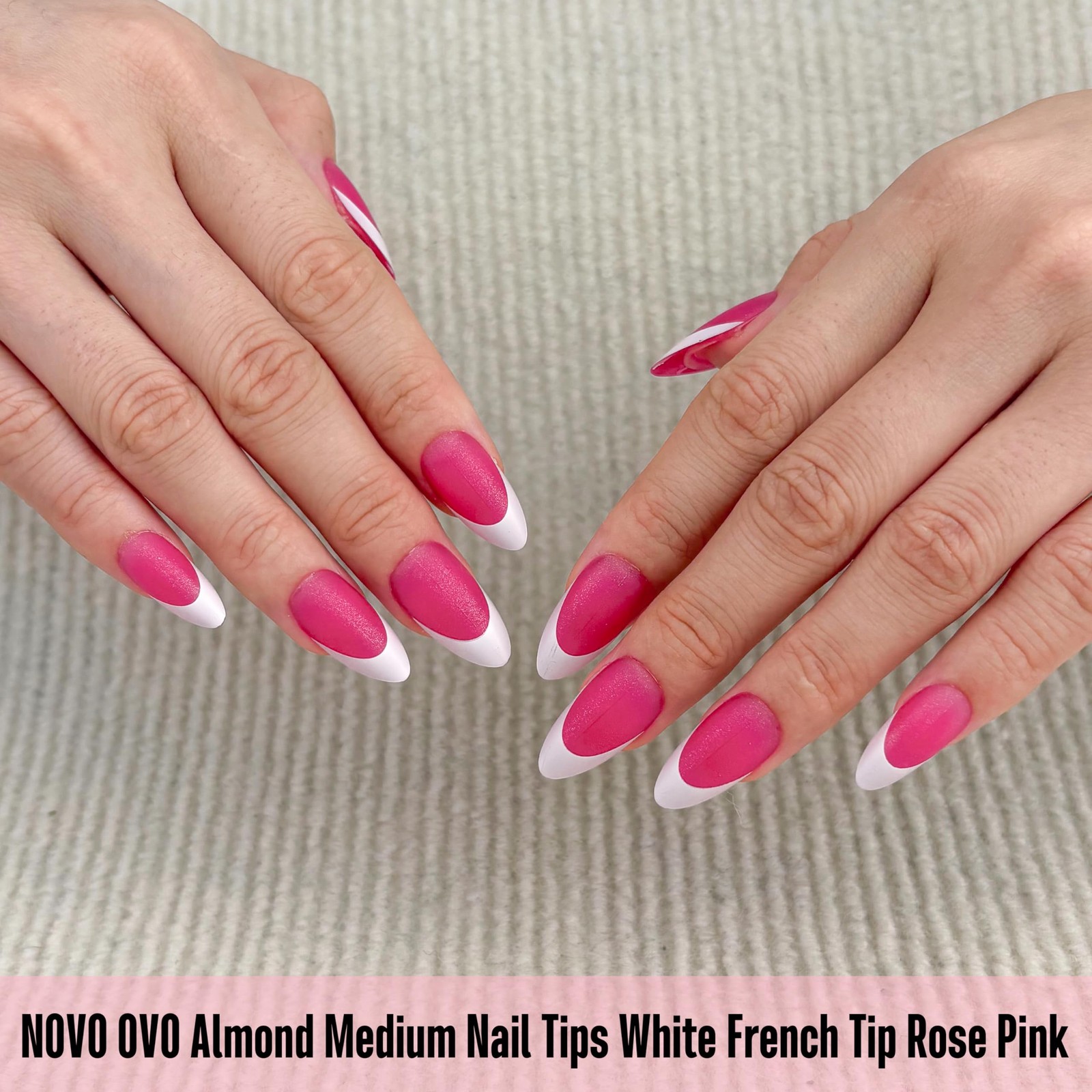 White French Tip Almond Nail Tips Press on ROSE PINK, Extra Thick Medium Soft…