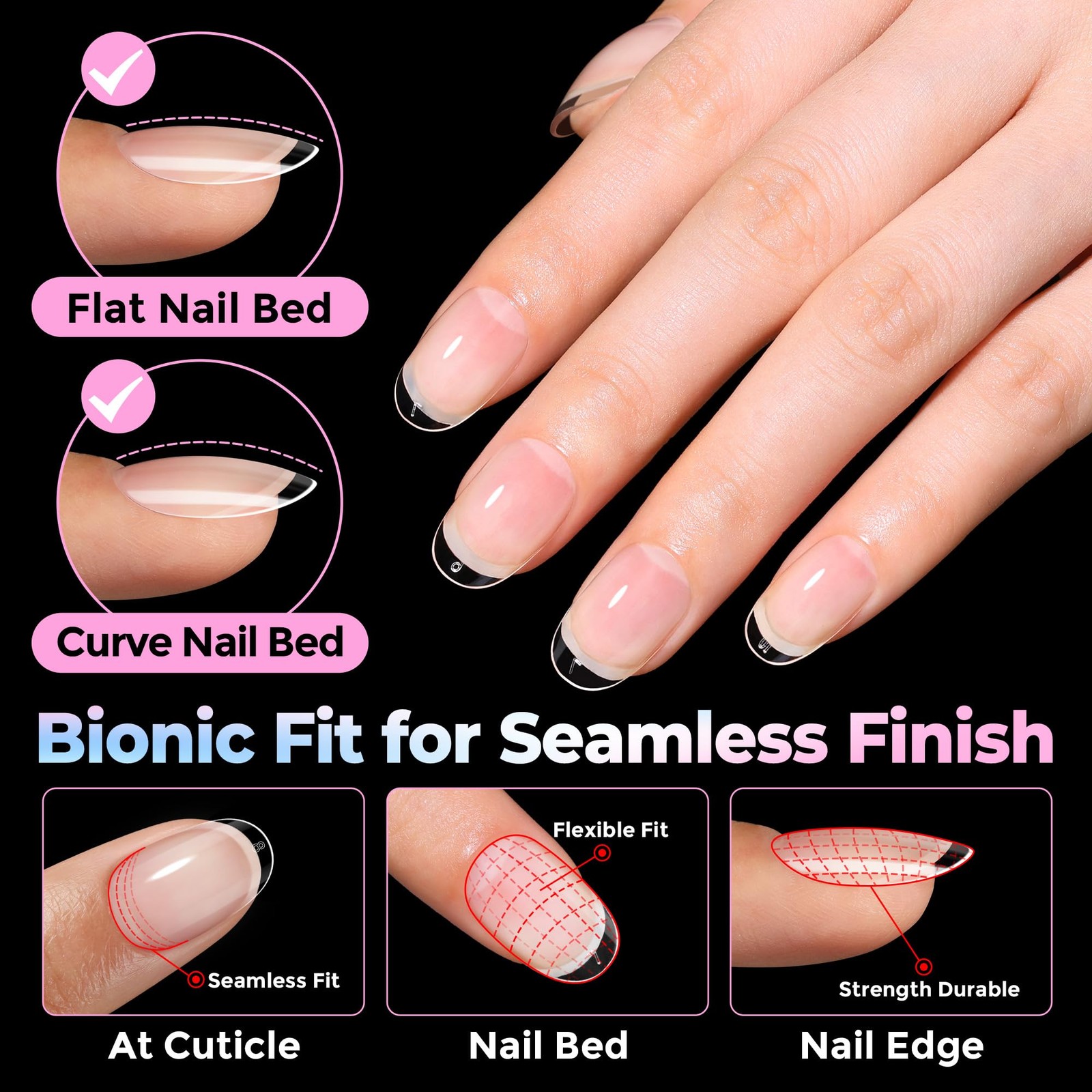 UNA GELLA Oval Gel Nail Tips Short 15 Sizes 300PCS Oval, Transparent