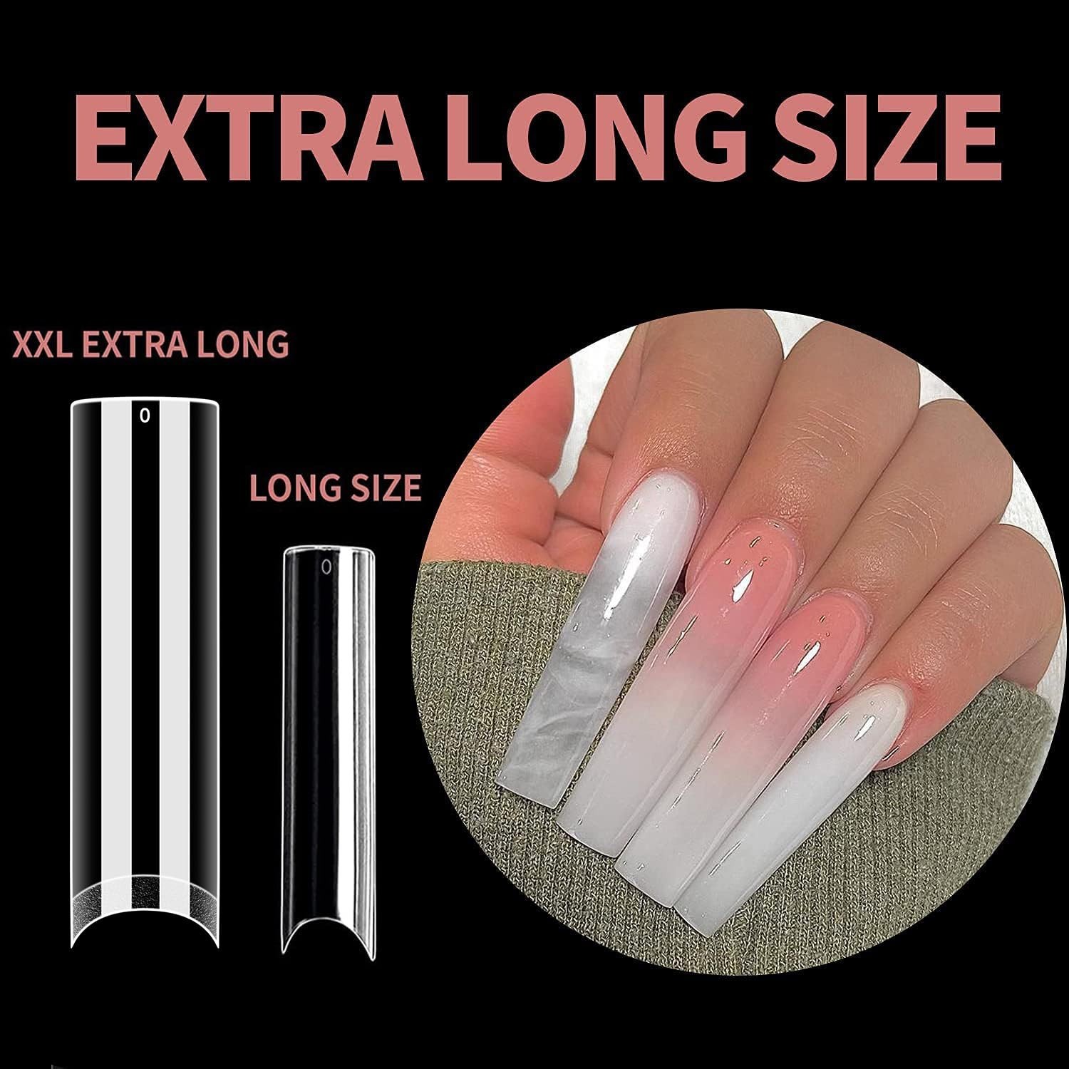 Nail Tips Square XXL Tips 120 PCS No C Curve Gel Tips Extra Long Square Straight