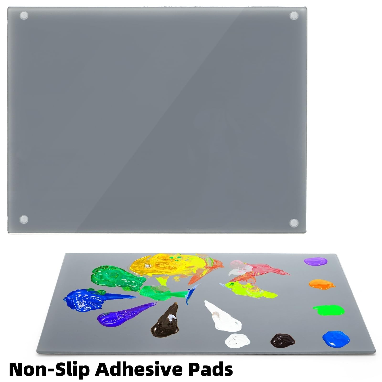 2 Pack Neutral Grey Tempered Glass Palettes, 12″ x 16″ Large Paint Palette, S…