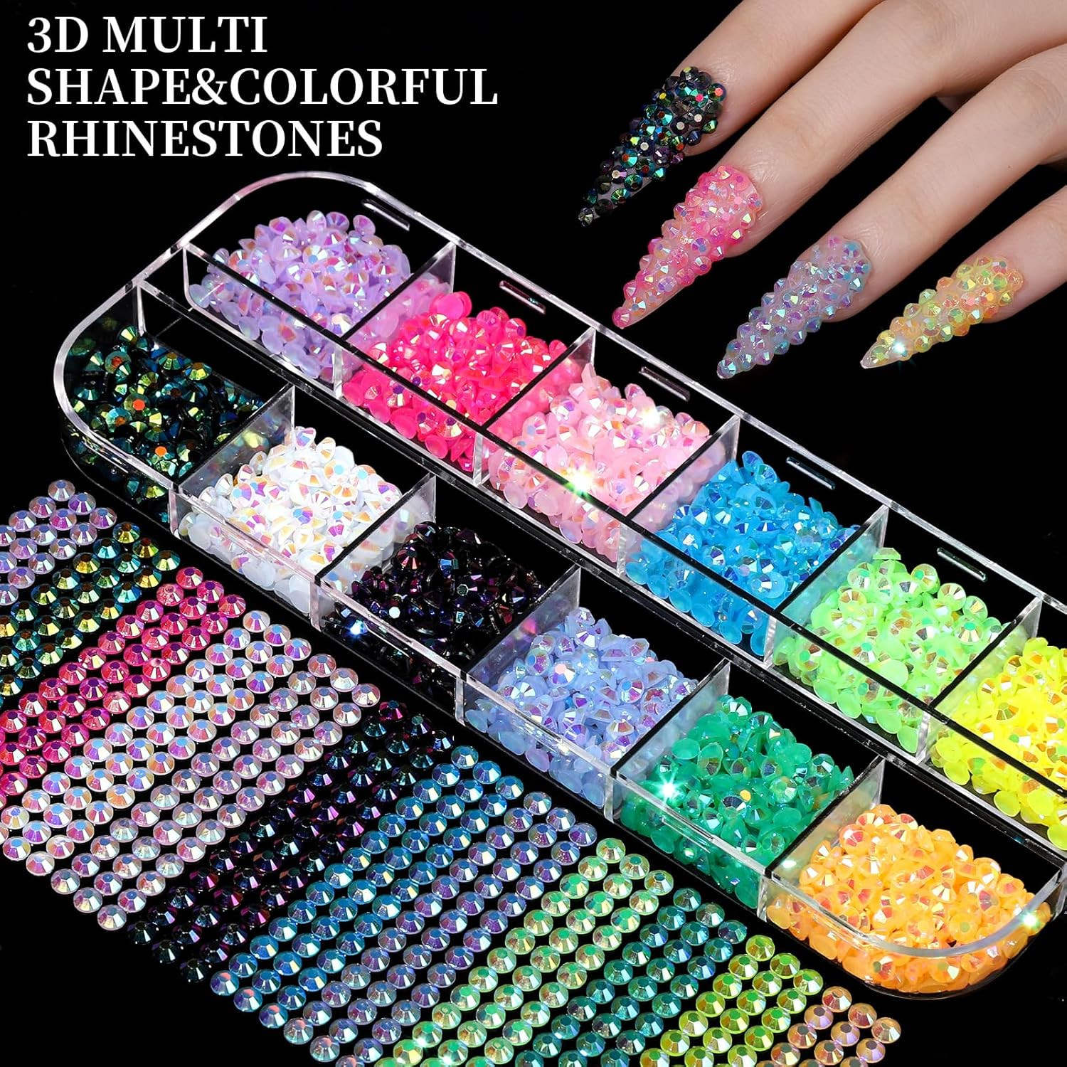 Nail Charms, Nail Rhinestones Kit with 8 Boxes of Nail Gems, Bedazzling Kit for