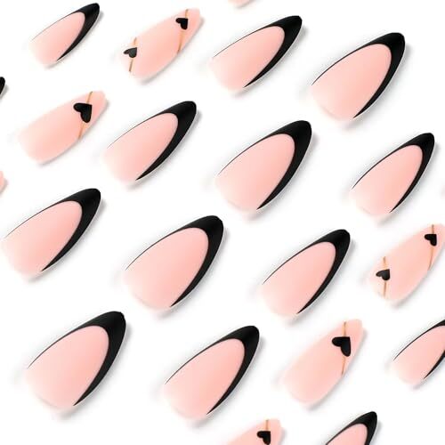 Black French Tip Press on Nails Medium Almond Fake 1 Fl Oz (Pack of 1) Style003