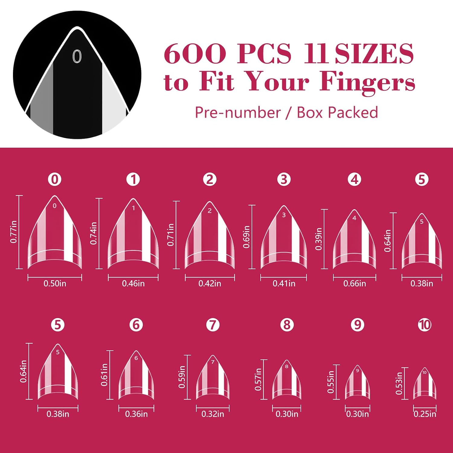 600PCS Short Stiletto Nail Tips for Acrylic Nails Professional, Extra Short Clea