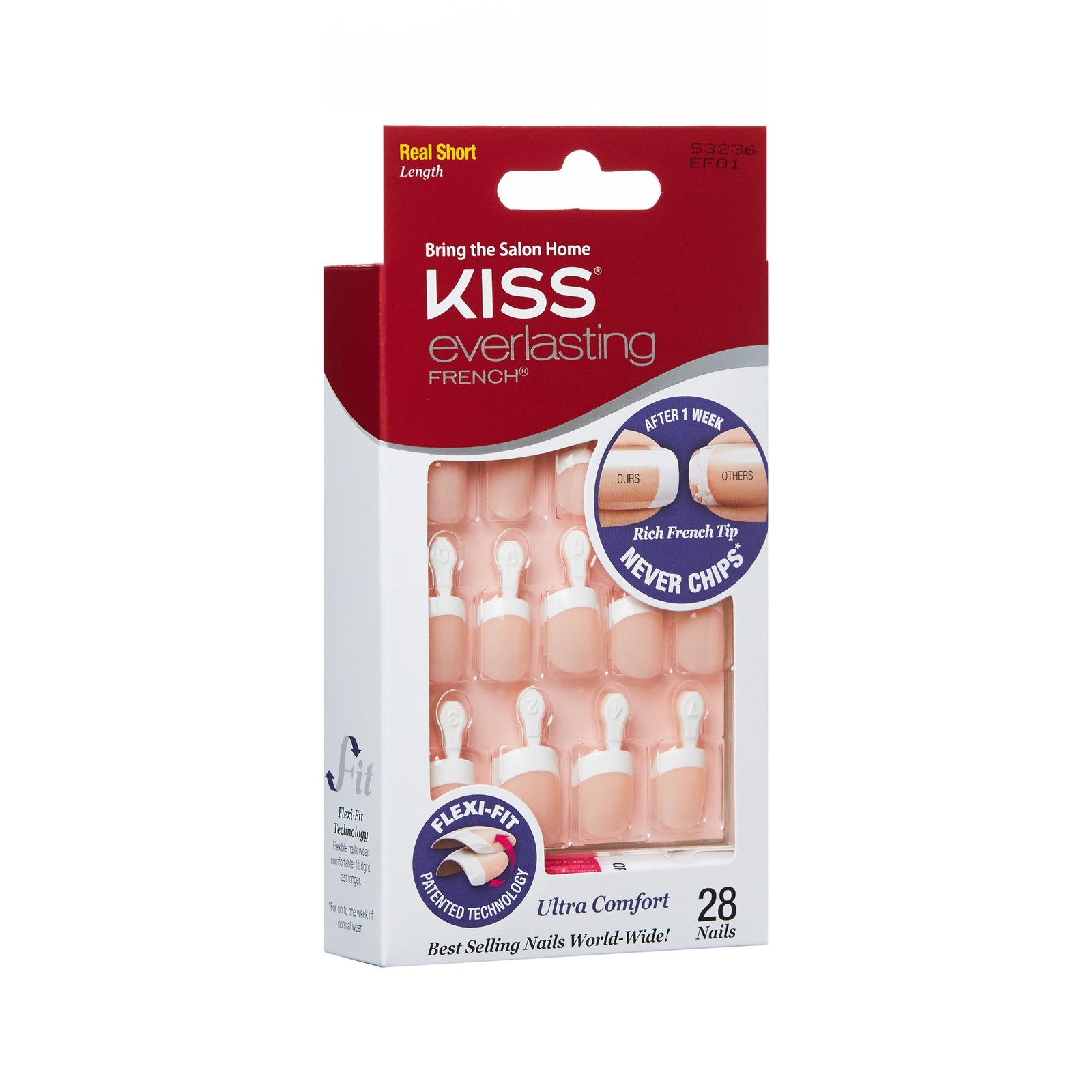 Chip-Free French Nail Kit with Flexi-Fit Technology, Pink Glue & 28 Nails