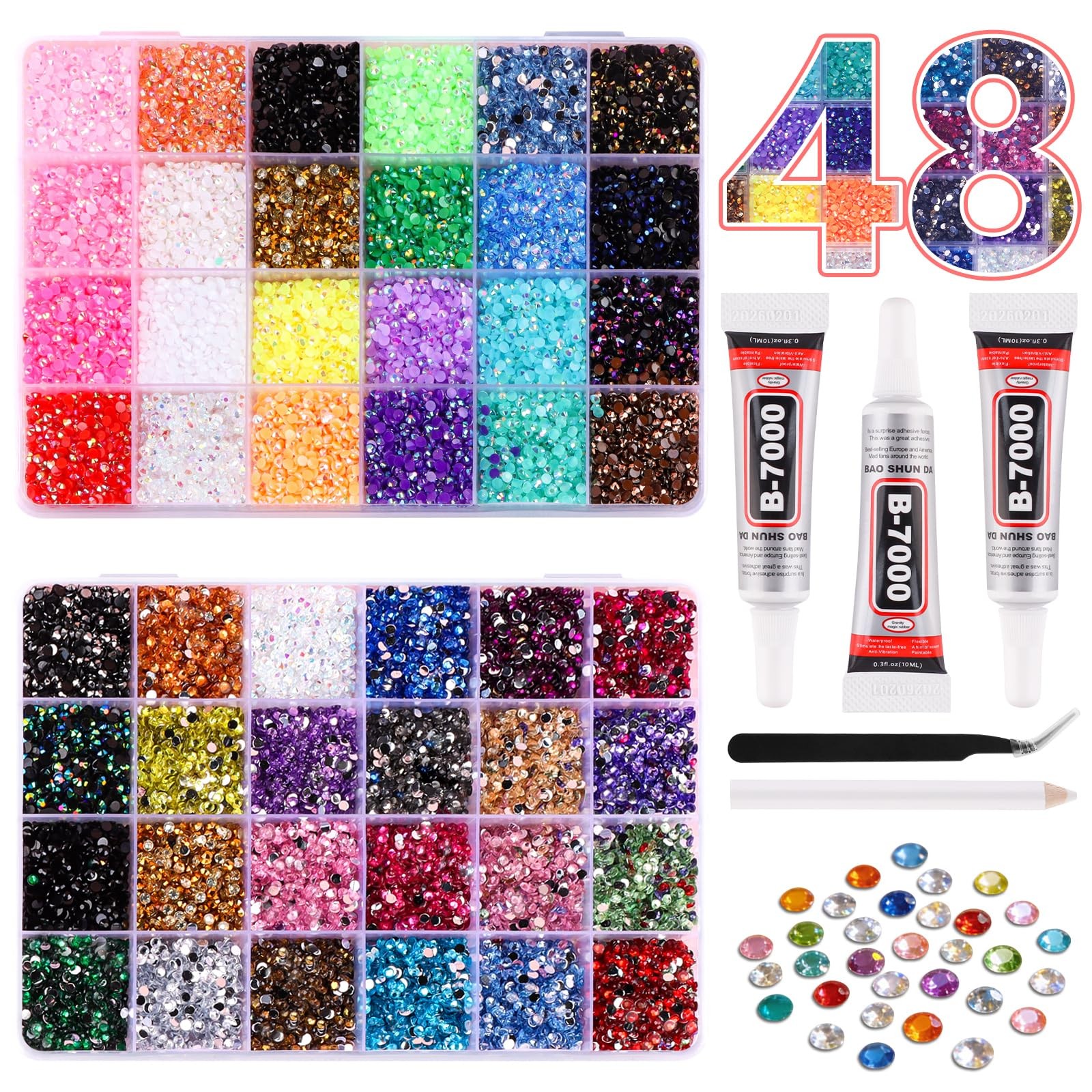 48000Pcs 48 Colors Jelly Rhinestones for Bedazzling and Diamond Art,3mm Resin…