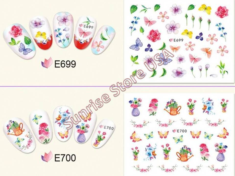 11 Designs 3D Nail Art Sticker Butterfly Birds Flower Vase Rose Insects Decals