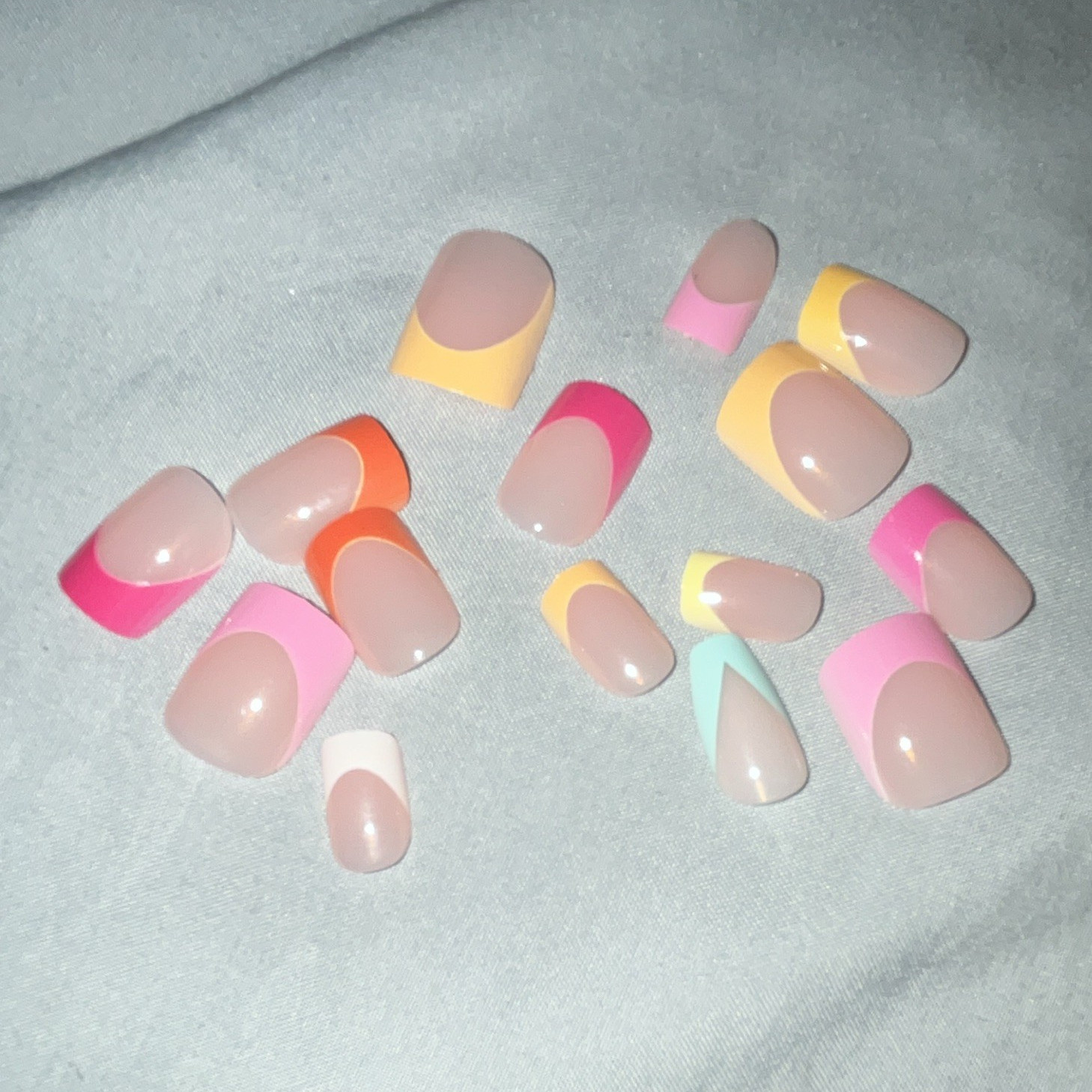French Tip Press-On Nails Short Square Rainbow Theme Multicolor Pre-Designed