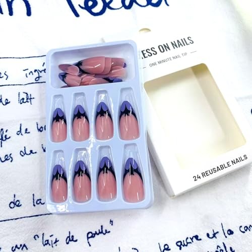 Halloween Press on Nails – Fake Nails – Short Purple Bat – French Tip