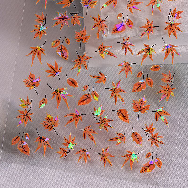 Laser Autumn Leaf Nail Sticker Maple Fall Leaf Self Adhesive Nail Decal