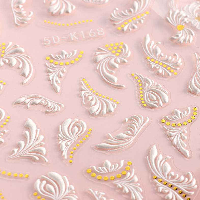 5D Embossed White Nail Art Stickers Butterfly Flower Self Decal Decor K168 NH7