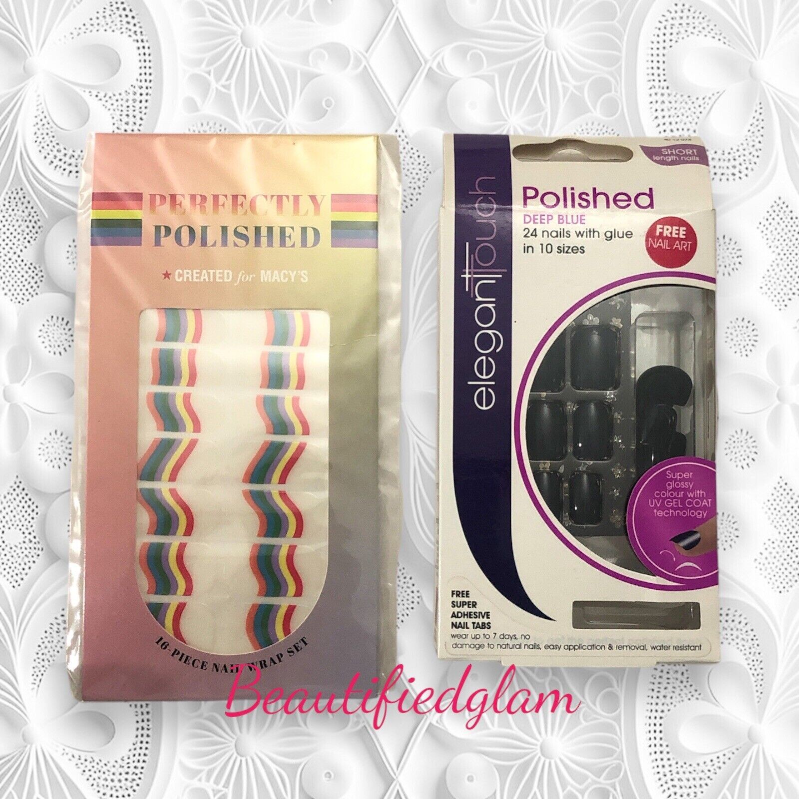 2PC NAIL POLISH RAINBOW Nail Wrap & DEEP BLUE NAILS NEW