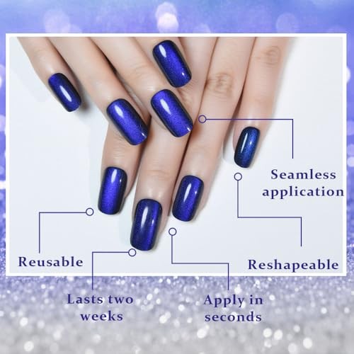 Royal Blue Cat Eye Press on Nails – Medium Square – Medium Square Stick