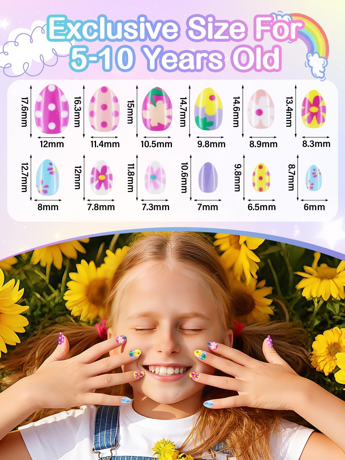 EBANKU 144 Pcs Press on Nail Kids Gift Box with 4pc Nail Polishs