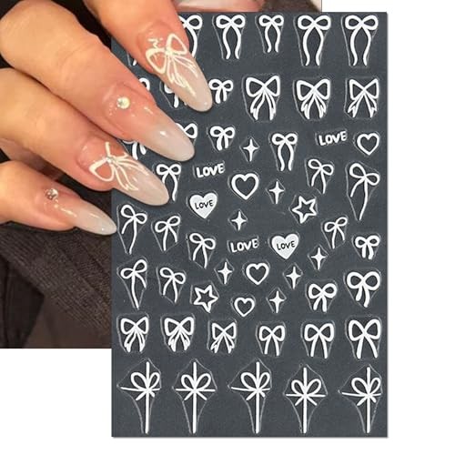 Bow Nail Art Stickers – Valentines Day Pink Heart Bow Self-Adhesive Bow&Heart
