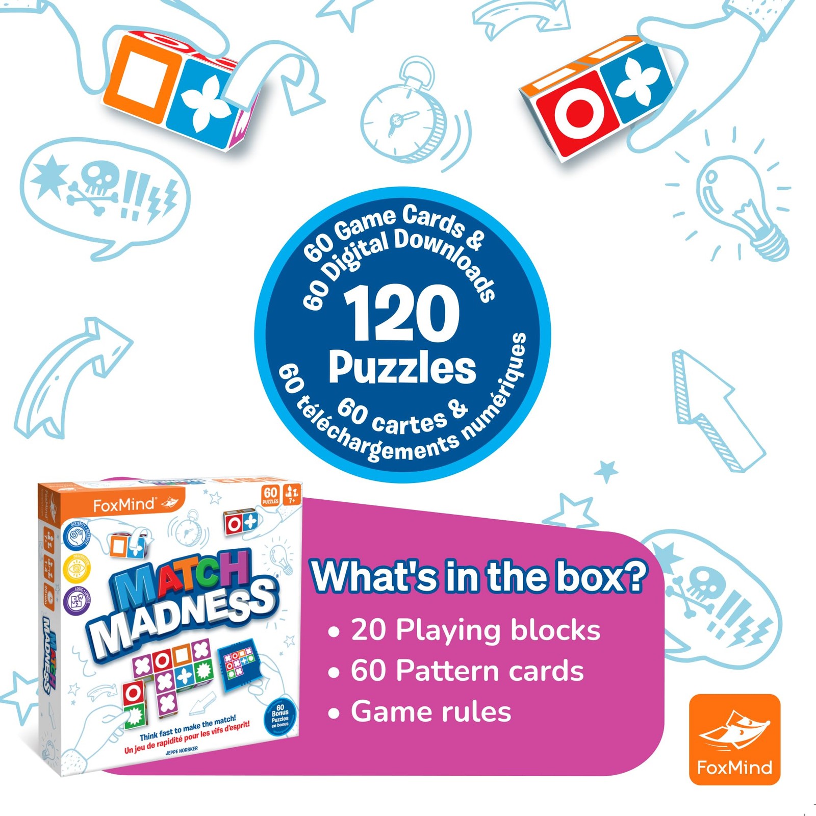 FoxMind Match Madness Board Game, Visual 7.8 x 3.9 x inches, White