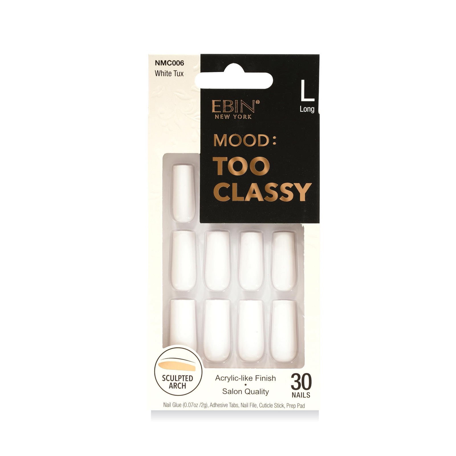 MOOD: TOO CLASSY Press On Nails – White Tux | Trendy Long Coffin Shape | Salo…