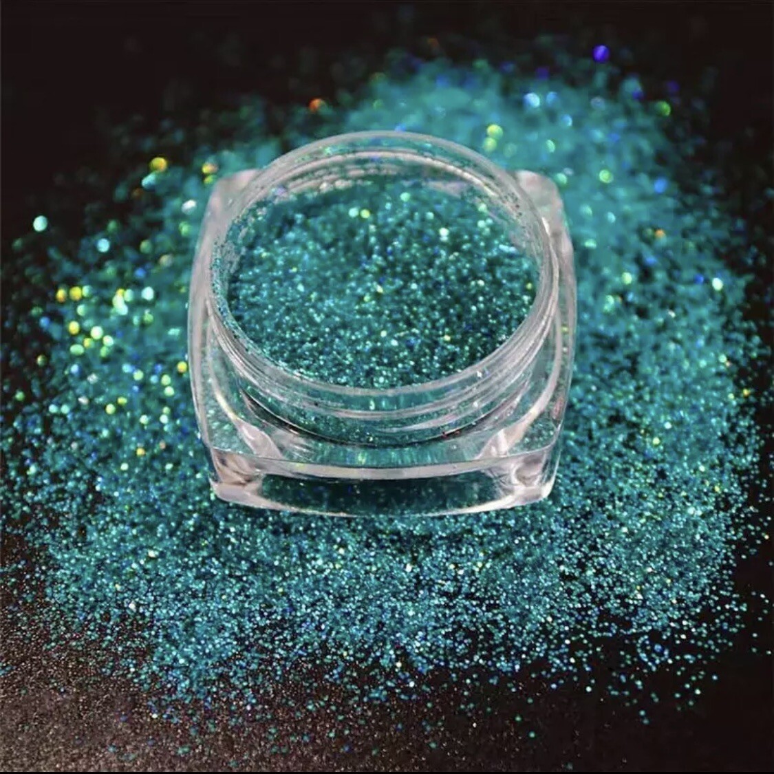 Turquoise Green Glitter Nail Powder Holographic Shimmer Chrome Sparkle Pigment