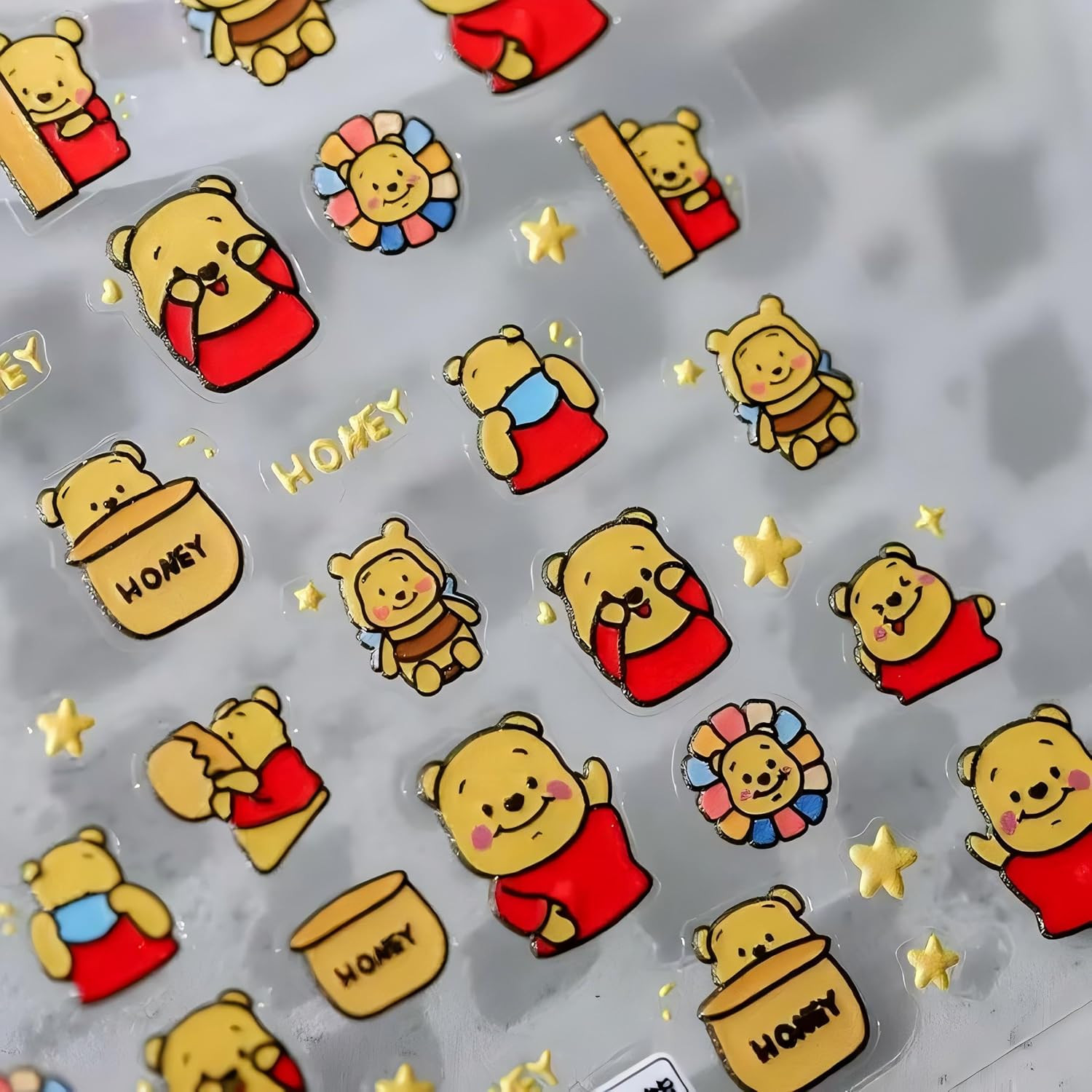 Cute Nail Stickers 5D Embossed Cartoon Bear Nail Stickers Kawaii Animal Self-Adh