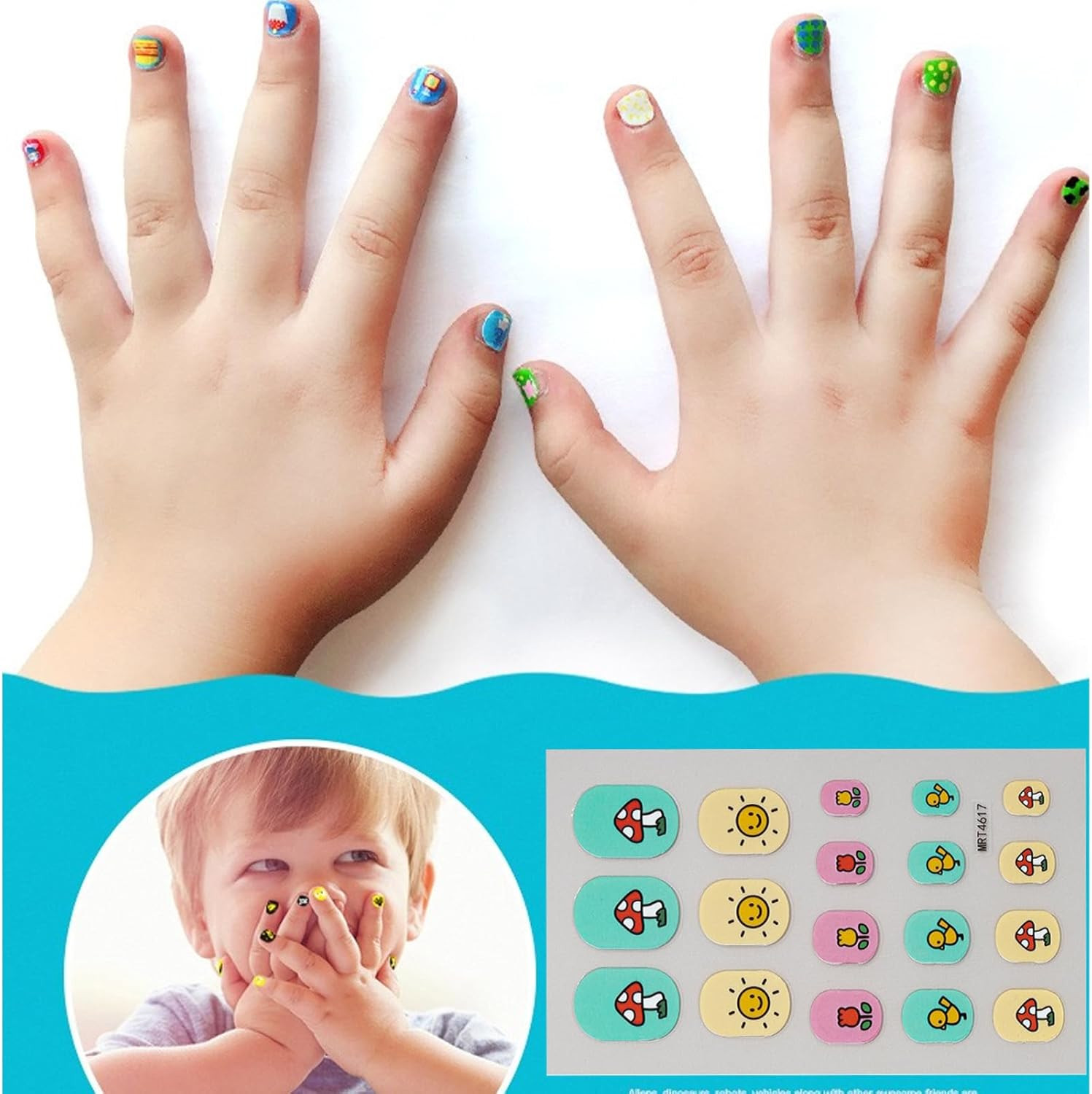 10 Sheets Colorful Kid Nail Stickers Full Nail Wraps for Kids Girls Self Adhesiv