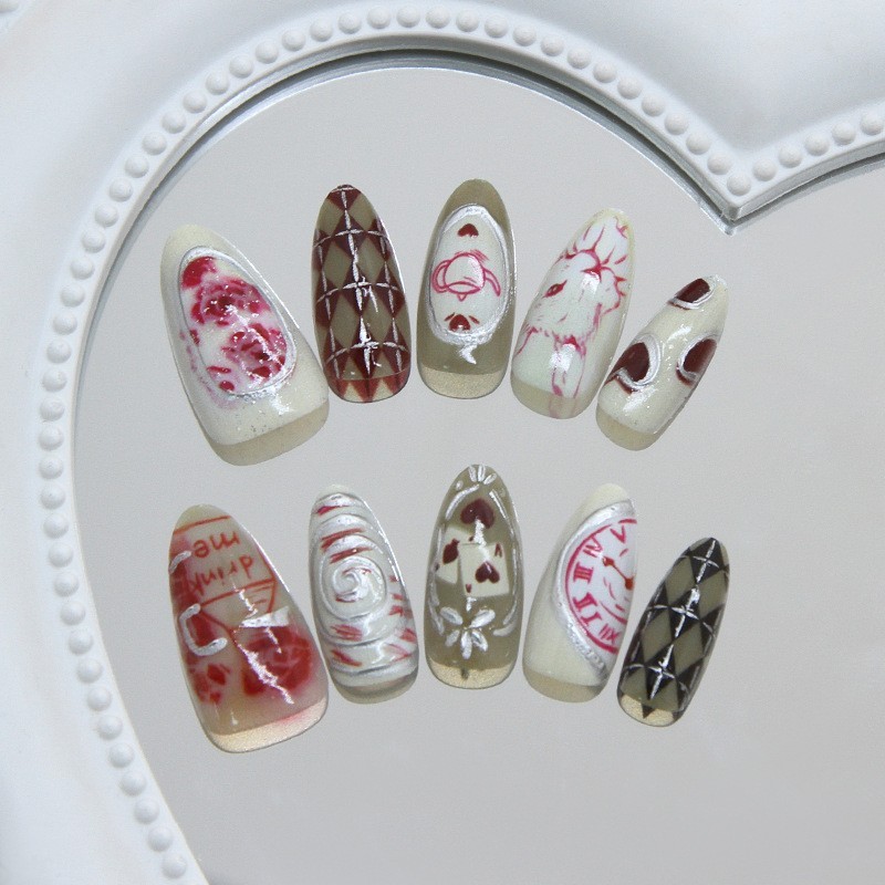 3D Floral Heart Wave Style Press On Nails 30PCS W2144 Color Safe Material