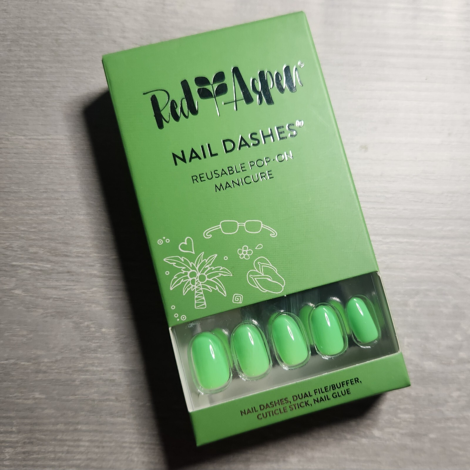 Press On Nails Ava’s Dayglow Party Green Spring Summer Vacation Dashes Red Aspen