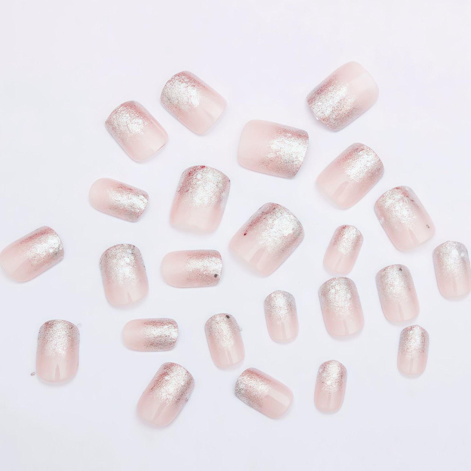 Glitter French Tips Press on Nails Short Square Silver Standard, Multicolor