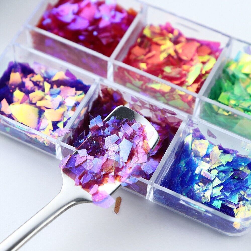 6 Grids Nail Sequins Irregular Colorful Glitter Nail Glass Paper Nail Flakes DIY