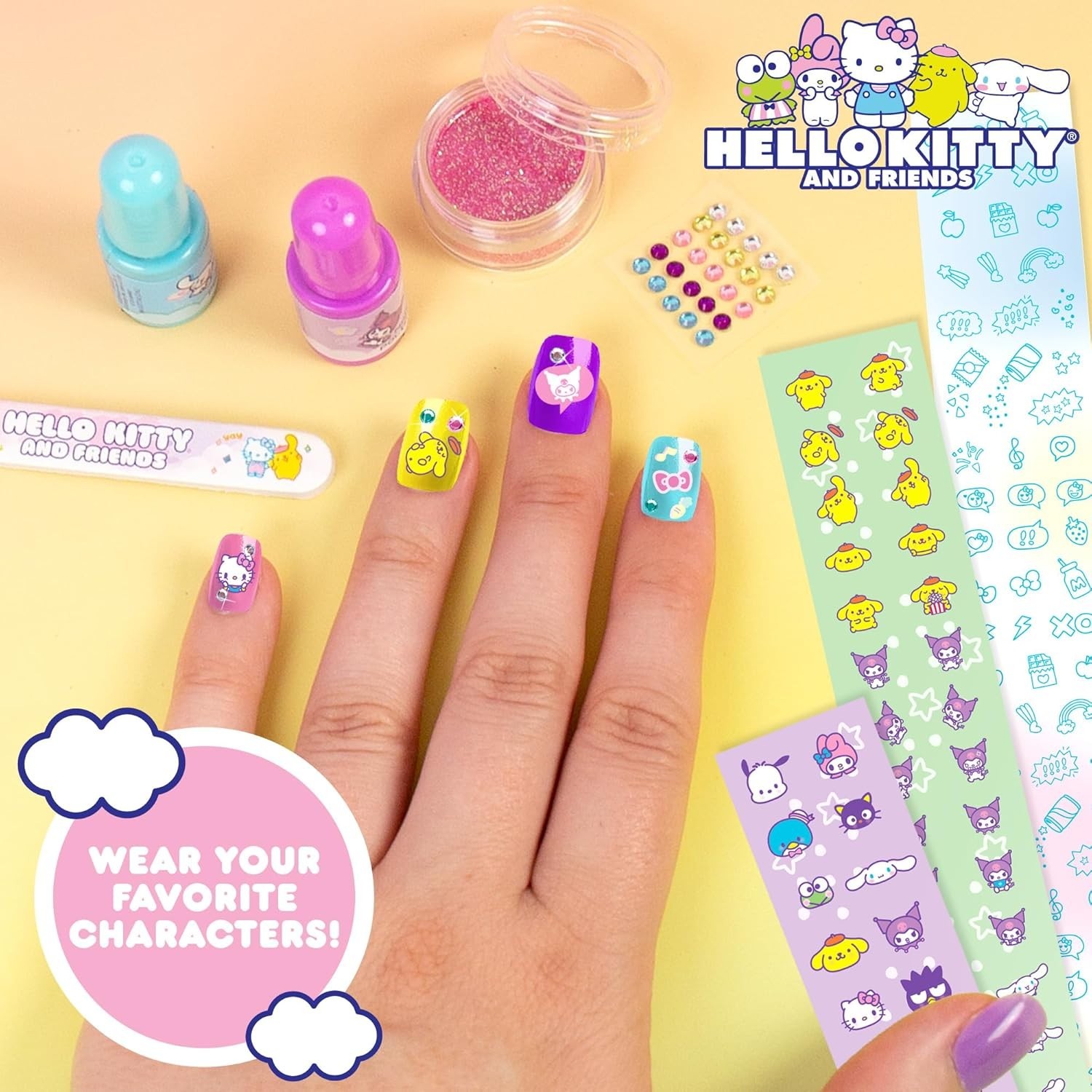 Hello Kitty Sparkling Nail Art Kit for Kids – 4 Water-Based Polishes & More!