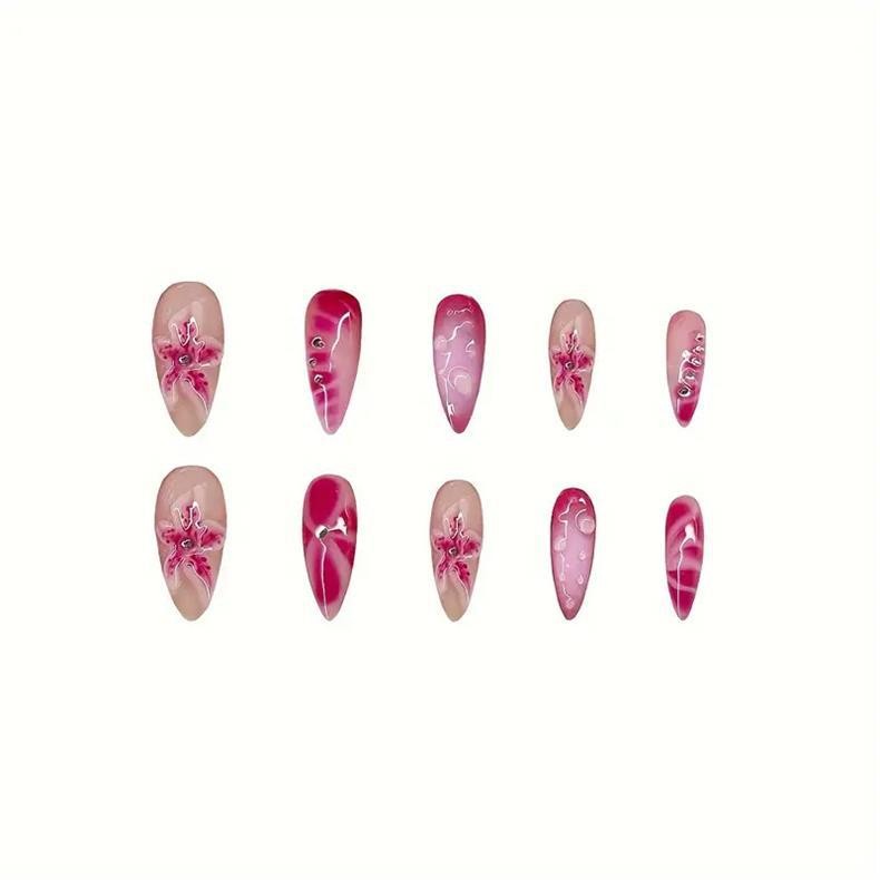 Fashion Almond Press on Nails 3D Star Sweet Removable False Nails