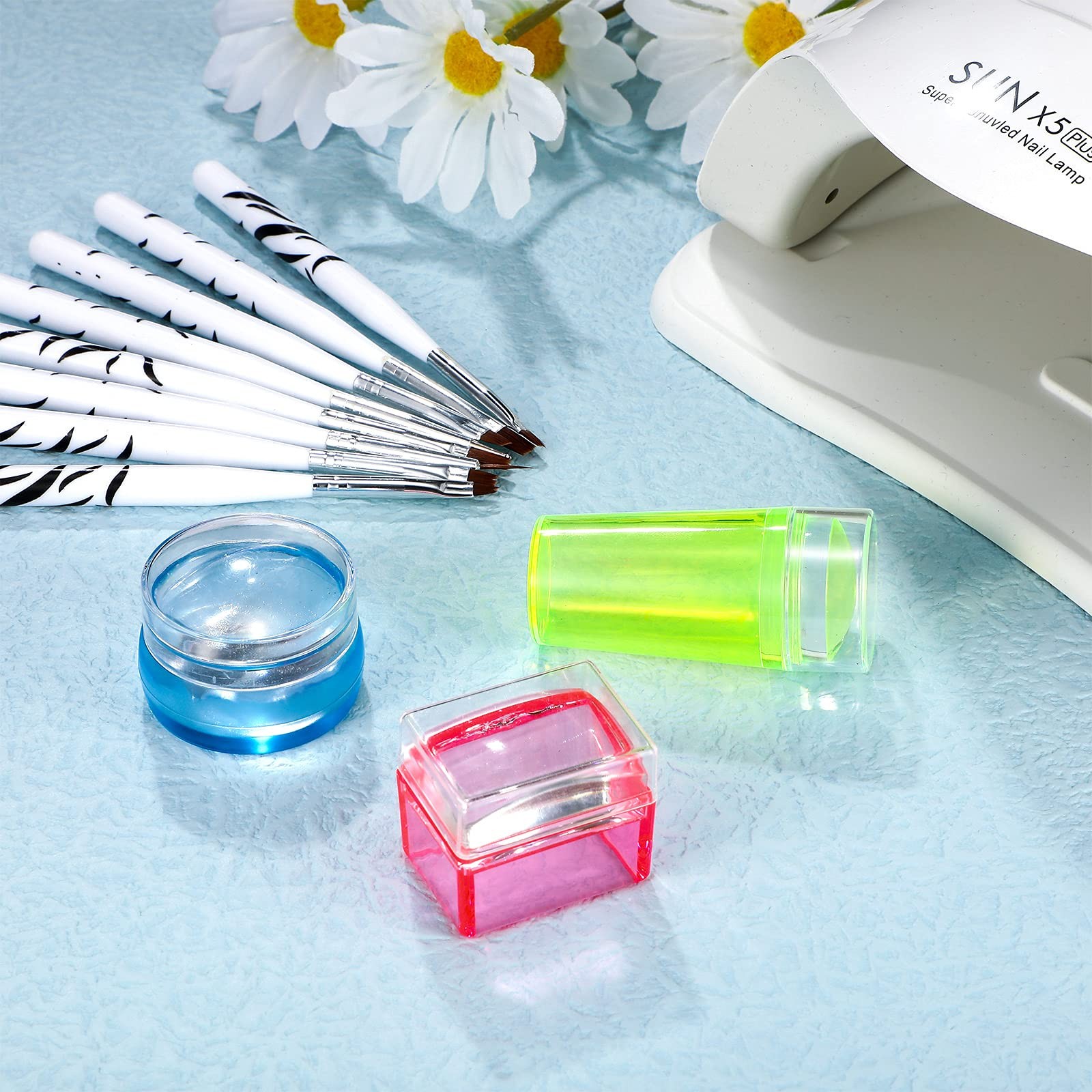 14 Pieces Clear French Tip Nail Stamp with Nail Art Brushes, Silicone Jelly C…
