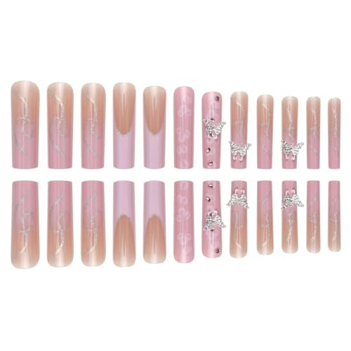 Long Pink Nails Xxl Long Press on Nails Square Pink Fake Nails light pink&nude