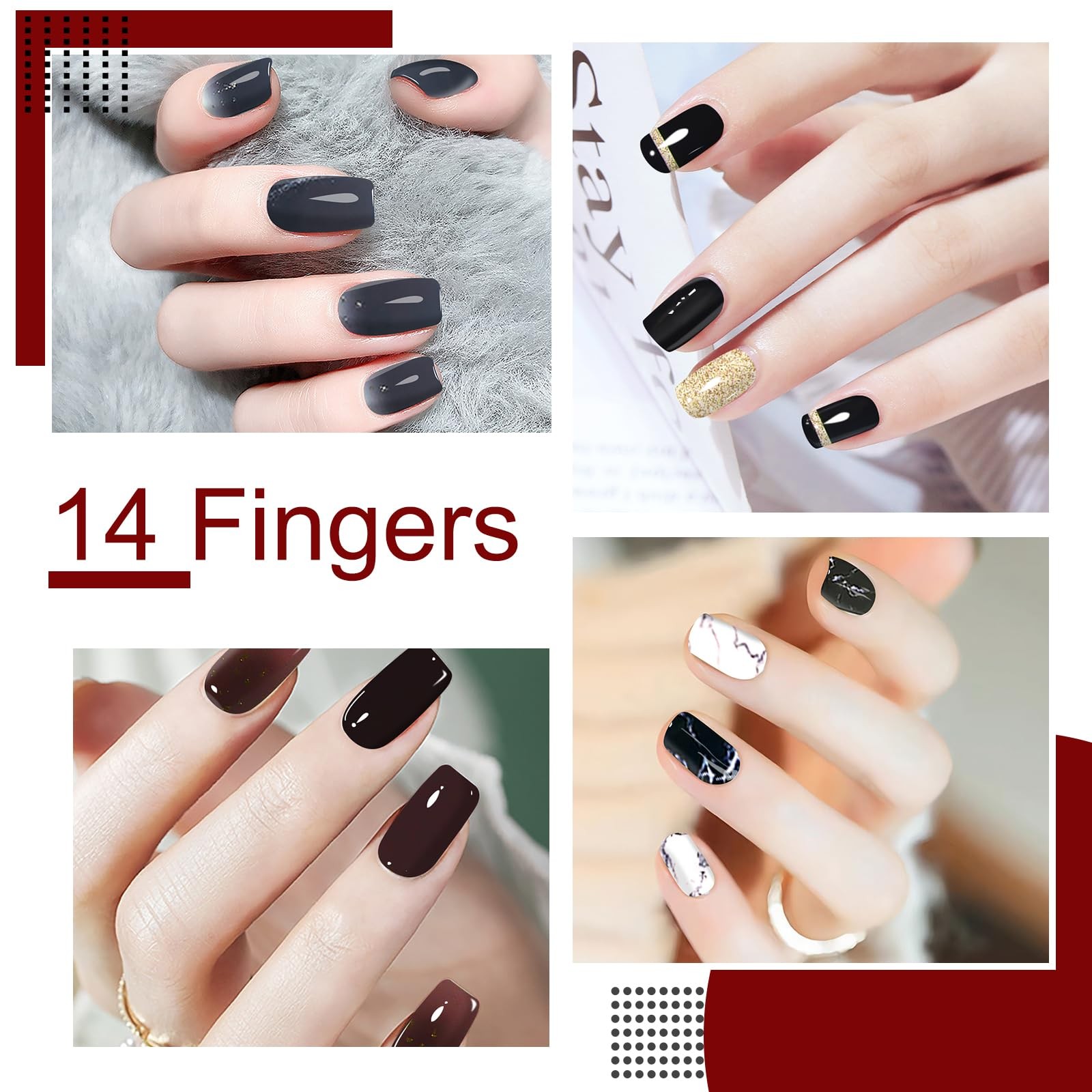 Nail Polish Strips (20 Sheets, Black Style), Nail Polish Stickers Full Nail W…